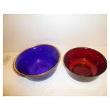 Cobalt & Ruby Glass Vintage Serving / Mixing Bowls