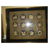 Vintage Silk & Sequin Zodiac Tapestry Shadow Box