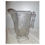 Vintage Etched Glass Footed Water Pitcher