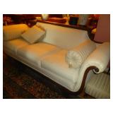 French Deco Antique Rolled Arm Carved Wood Sofa