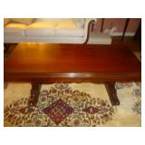 Mid Century Carved Wood Trestle Center Table