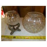 2pc Lead Crystal Globe Vases / Bowls