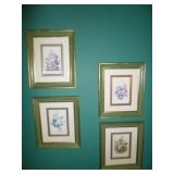 Set of 4 Vintage Framed Rose Art Prints