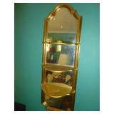 Wood & Glass Mirror Back Curio Wall Shelf