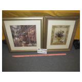 2pc Floral Urn & City Street Framed Art Prints