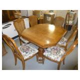 Wood Dining Set - Double Base Table & 6 Chairs