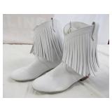 Fringed White Leather Western Dance Boots Size 8