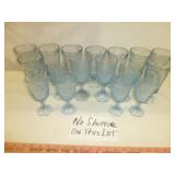 2 Sets - Blue Glass Footed Tumblers & Goblets