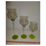 Set of 3 Art Glass Large Stemmed Candle Holders