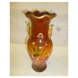 Vintage Hand Painted Art Glass 12" Vase
