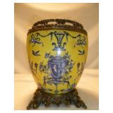 Antique Porcelain & Ornate Brass Golden Temple Urn