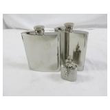 3pc Stainless Steel Whisky Flasks - 1oz & 8oz