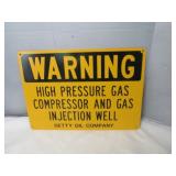 Getty Oil Co. Enamel Metal Gas Well Warning Sign