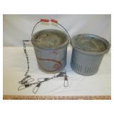 2pc Vintage Galvanized Bait Buckets