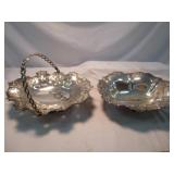 2pc Ornate Silver Plate Bread Basket & Floral Bowl