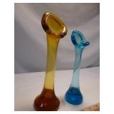 2pc Jack in the Pulpit Blown Art Glass Vases