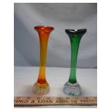2pc Mouth Blown Art Glass Jack in the Pulpit Vases