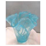 Vintage Murano Style Ruffled Fluted Rim Glass Vase