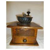 Antique Wood & Cast Iron Coffee Grinder