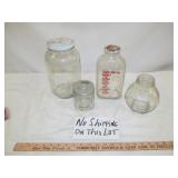 4pc Vintage Large Glass Jars & Milk Bottle