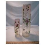 Antique Enamel Painted Pink Frosted Roller Vases