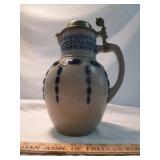 Westerwald Style German Stoneware & Pewter Pitcher