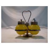 Cased Lemon Glass & Silver Plate 3pc Condiment Set