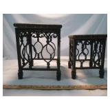2pc Set Ornate Cast Iron Marble Top Display Stands