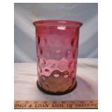 Vintage Thumbprint Cranberry Glass Ice Bucket