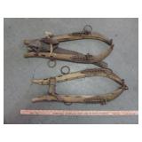 2 Pair Antique Wood & Cast Iron Horse Hames