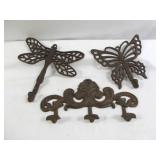 3pc Cast Iron Wall Hooks - Butterflies & Ornate