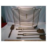 Vintage Folding Fireplace Screen & Tools