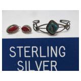 Sterling Silver Turquoise Cuff Bracelet & Earrings