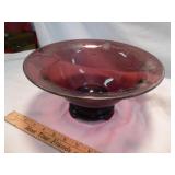 Art Deco Silver Overlay Cranberry Glass Bowl
