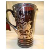 Antique Silver Overlay Cranberry Glass Pitcher