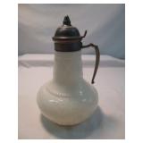 Milk Glass & Pewter Antique Syrup Pitcher