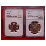 1941 US Silver Quarter & Liberty 1/2 Dollar MS64