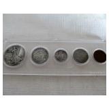 1916 US Coin Set - Liberty Half, Barber 1/4 & Dime