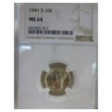 1941-S US Silver Mercury Dime Graded MS64