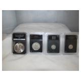 4 Authenticated US Silver Coins Uncirculated / VG