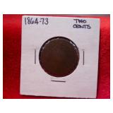 US 2 Cent Antique Coin Circa 1864 to 1873
