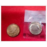 1964D & 1966P US Silver Kennedy Half Dollars
