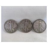 3pc War Time Walking Liberty Silver Half Dollars