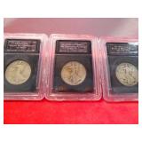 3pc World War I Era US Silver Walking Liberty Half