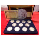 11pc US Morgan Silver Dollar Set AU / BU with COA