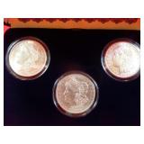 3pc 1921 US Morgan Silver Dollar Mint Set AU/BU