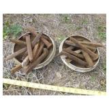 Iron Railroad Spikes in Vintage Hub Caps