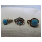 3pc Sterling Silver & Stone Southwest Style Rings