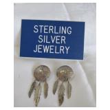 Pair of Sterling Silver Southwest Feather Earrings