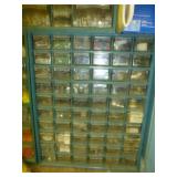 Large Metal Shop Organizer Bin with Contents